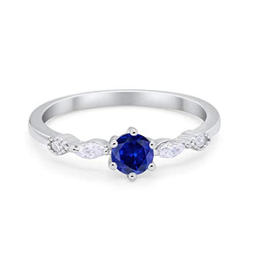 Petite Dainty Engagement Ring Marquise Simulated Blue Sapphire CZ 925 Sterling Silver